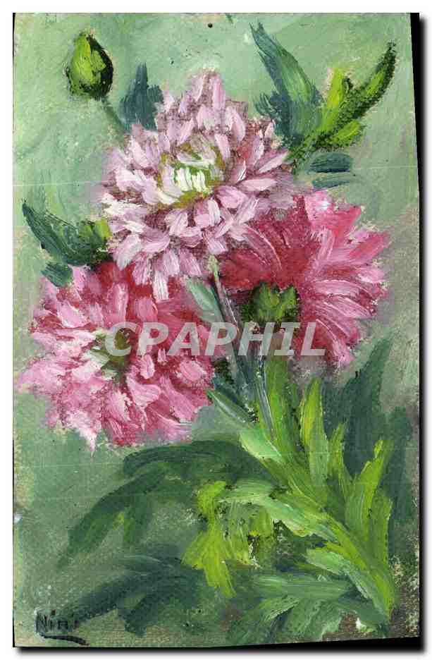 Fleurs roses et blanches — peinture à l'huile — signature 'Nir' en bas à gauche