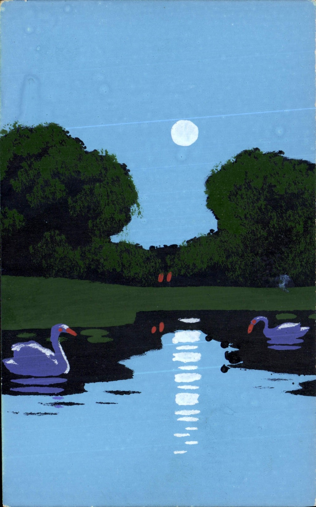 Lac aux cygnes — nuit sous la lune — éditeur CPAPHIL, n° de série non visible