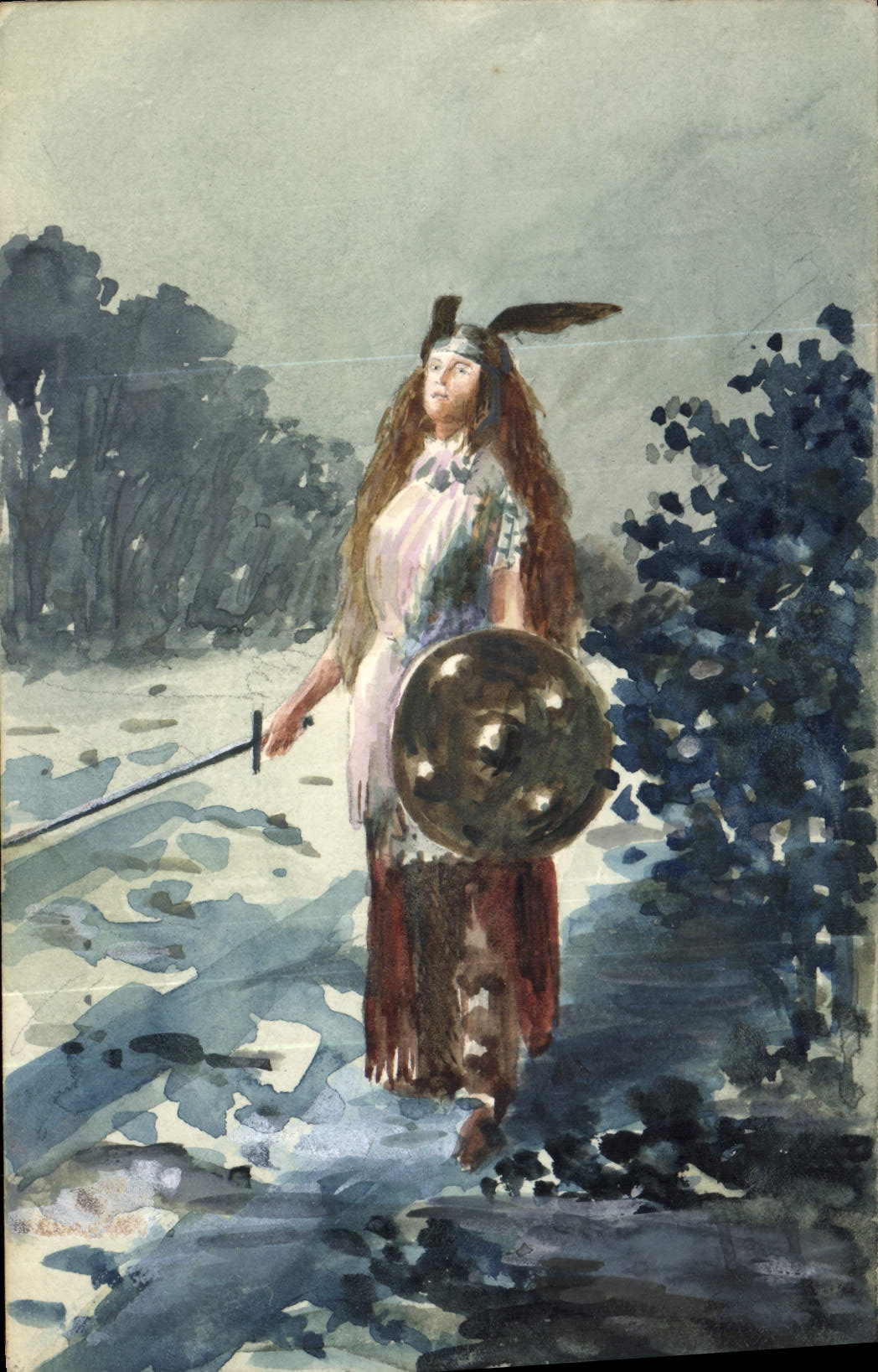 Indienne guerrière — illustration à l'aquarelle — éditeur non visible