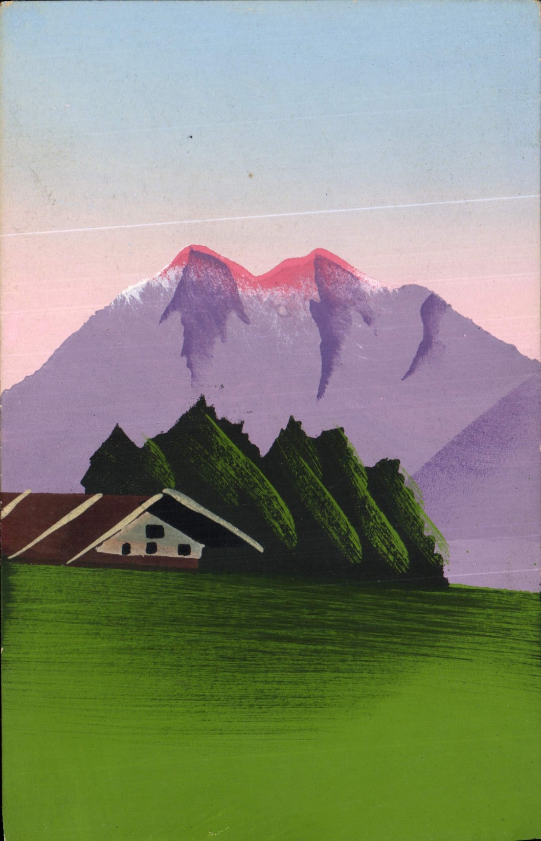 Paysage alpin — maison et montagnes colorées — CPAPHIL Nr. 57