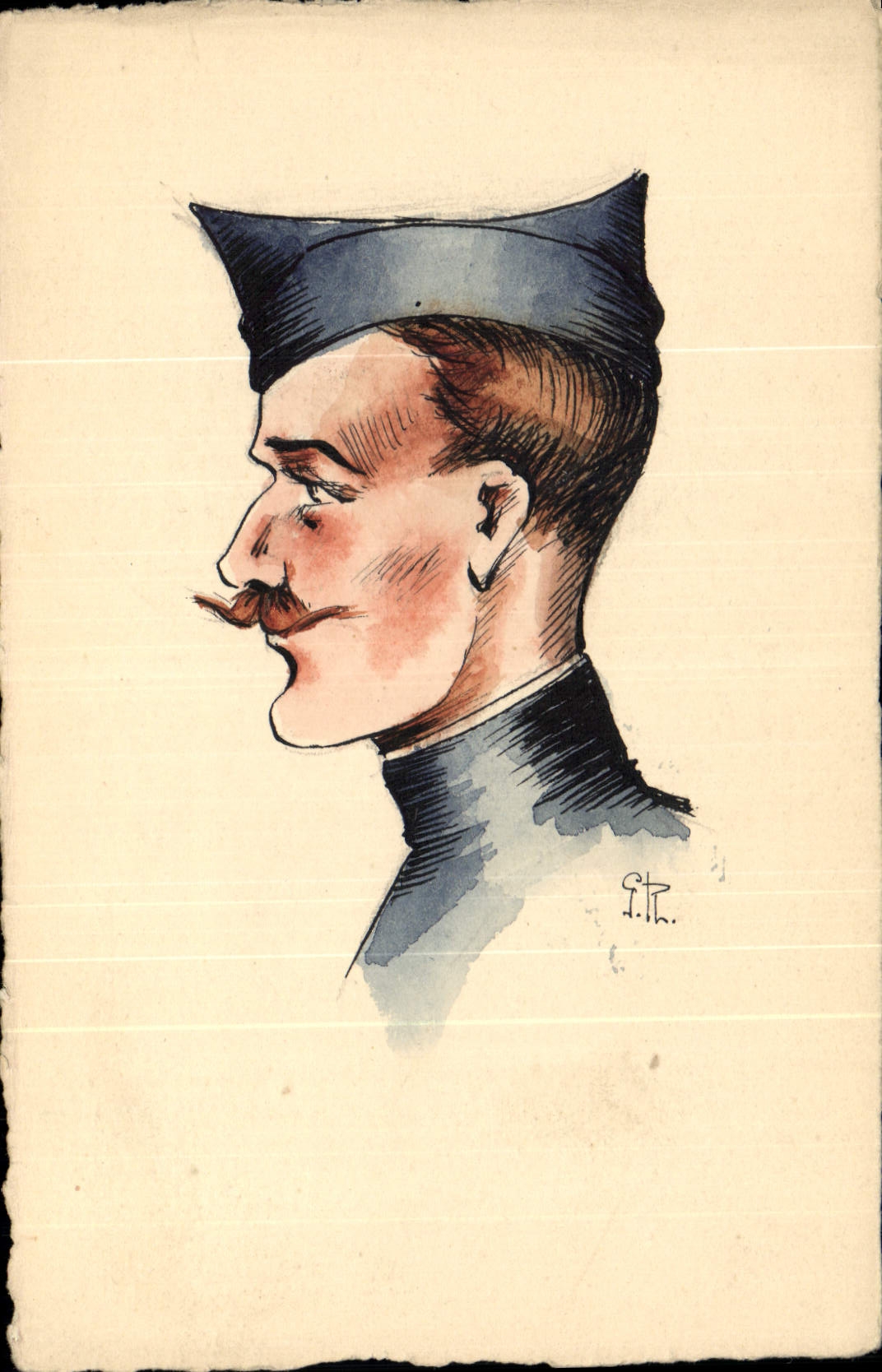 Portrait de soldat — caricature — signé F.T.R.