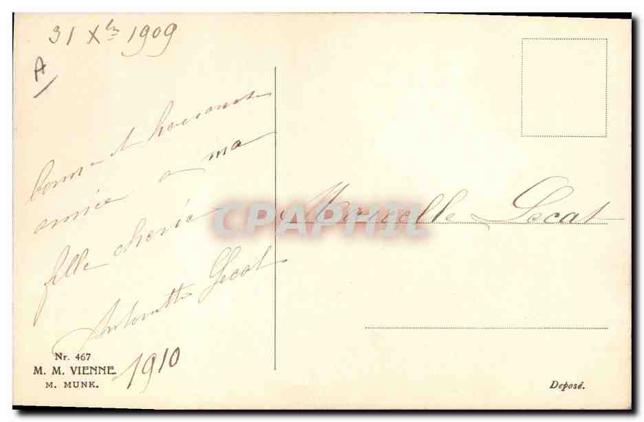 Jeune homme offrant des fleurs à une jeune femme — 'Heureuse Année!' — M. M. Vienne, n° 467 — Back