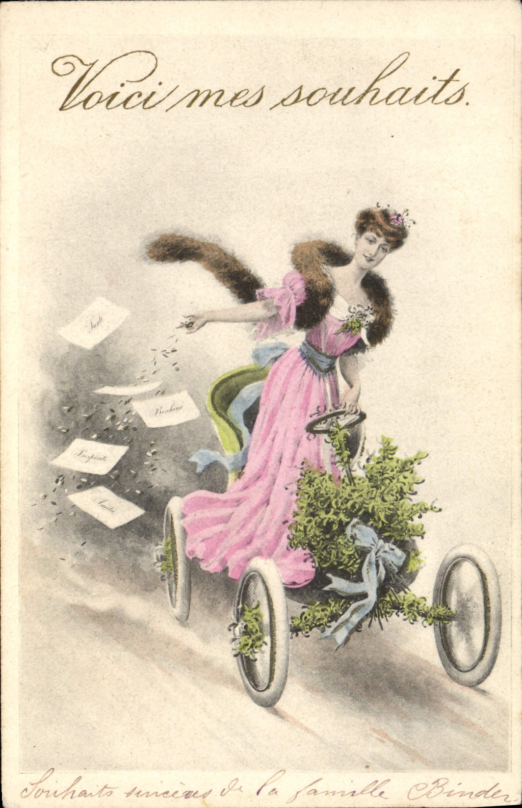 Femme en voiture déposant des souhaits — éditeur Binder