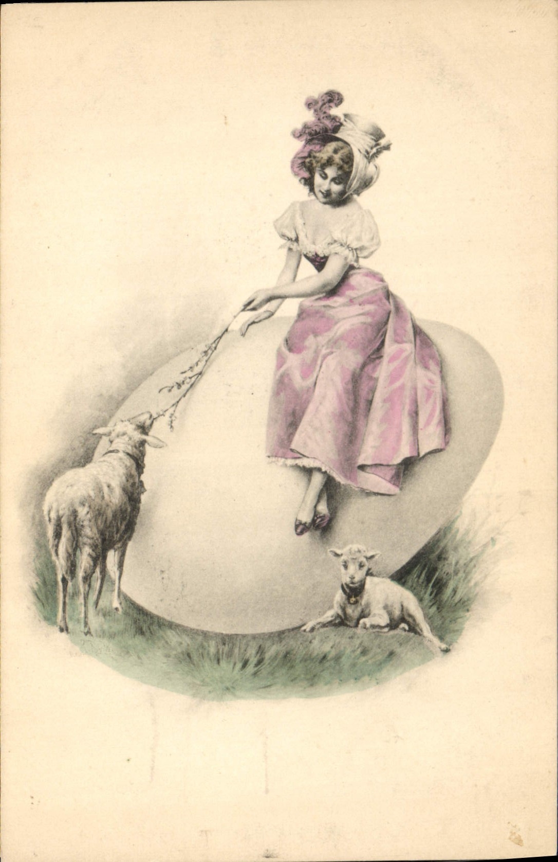 Fille avec moutons sur œuf — édition M. M. Vienne