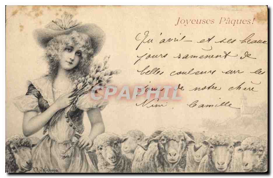 Fille avec moutons — Pâques — M. Wicheria