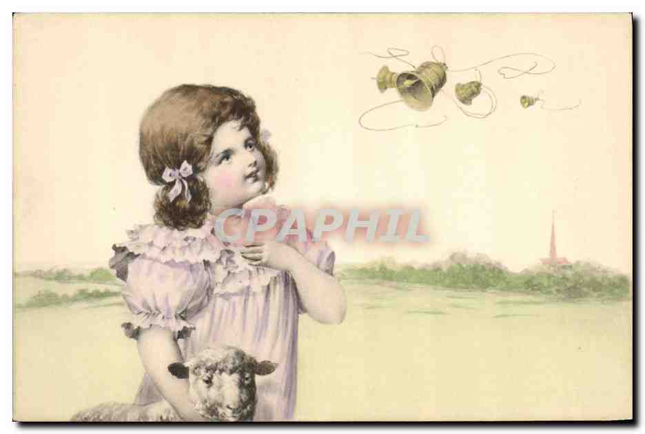 CPA Fantaisie Enfant Agneau Cloches 