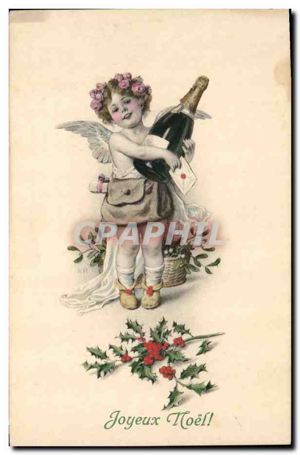 Chercheur de Noël — ange aux roses et à la bouteille — M. M. MUNK, n° 523