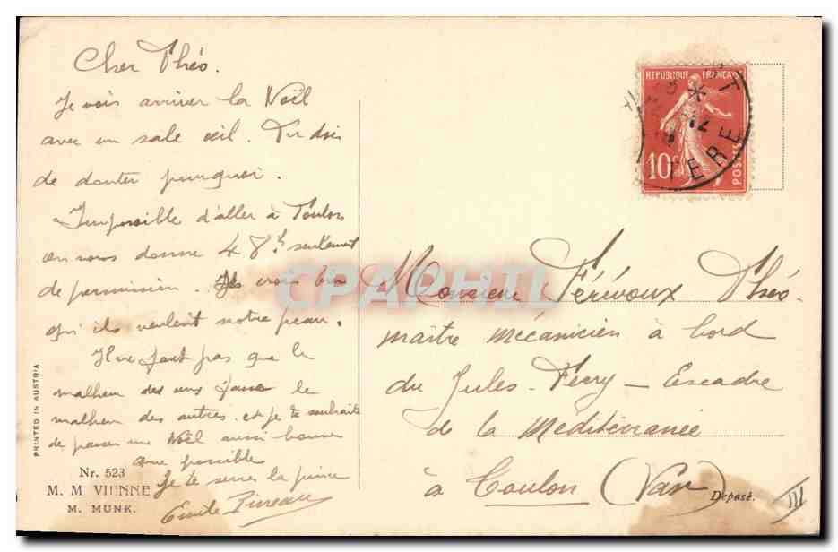 Chercheur de Noël — ange aux roses et à la bouteille — M. M. MUNK, n° 523 — Rückseite