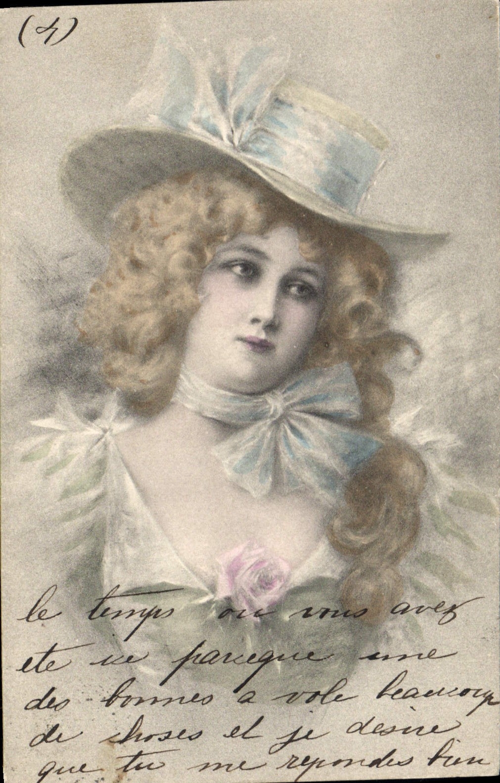 Jeune femme en chapeau à rubans — carte postale — éditeur non identifié