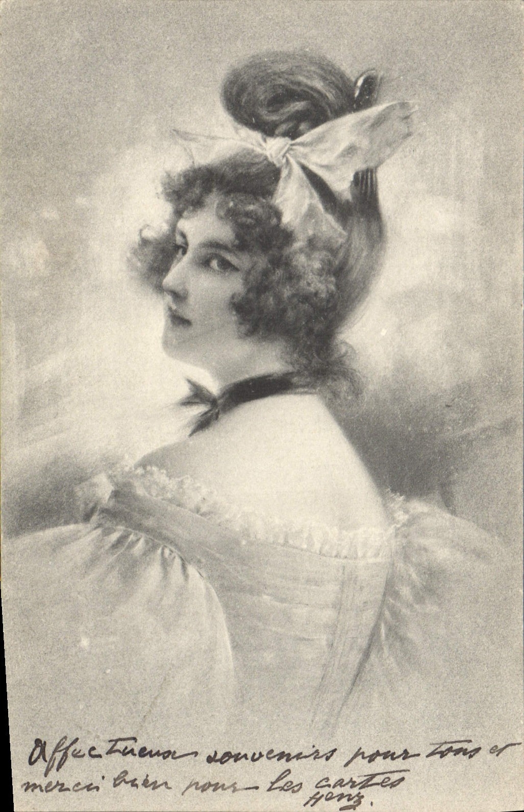 Jeune femme en robe à volants — Affection, souvenirs pour tous et merci bien pour les cartes — Affec. Fuenoa