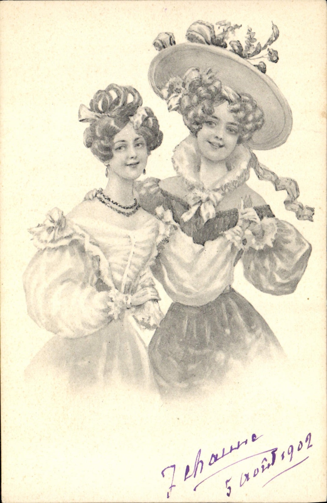 Deux jeunes femmes en tenue de bal — illustration — B.K.W.I. 739/8