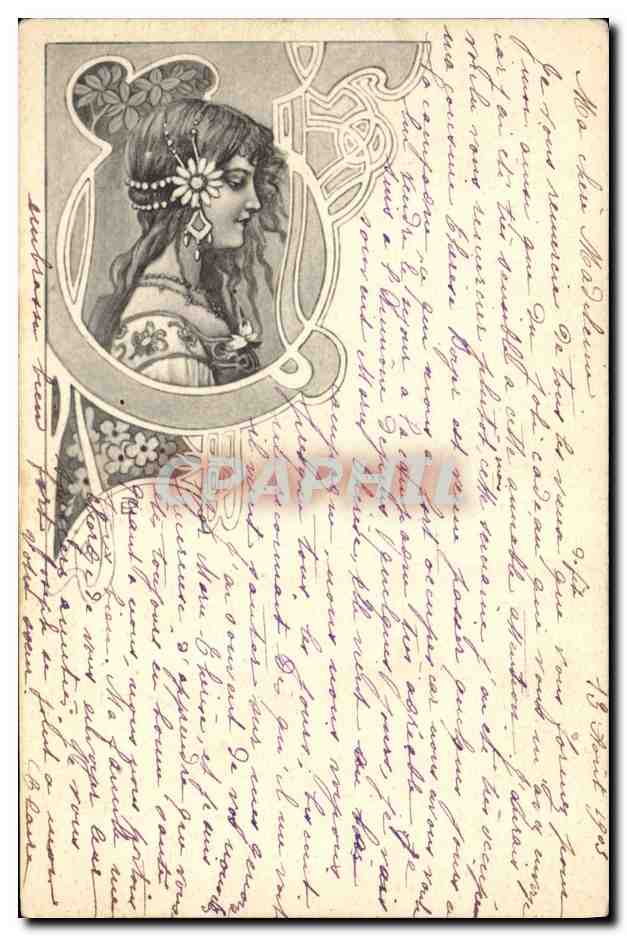 Jeune femme en profil — illustration Art nouveau — éditeur non identifié