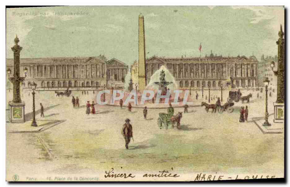 CPA Fantaisie Carte transparente Paris Place de la Concorde