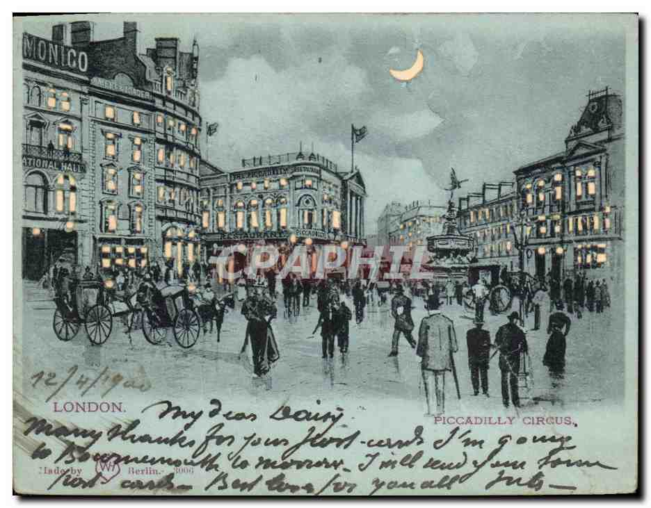 CPA Fantaisie Carte transparente London Piccadilly circus