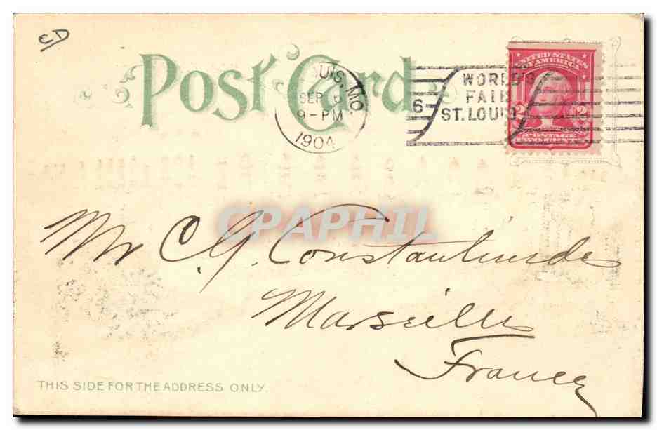 CPA Fantaisie Carte transparente World's Fair St Louis 1904 Palace of manufactures — Rückseite