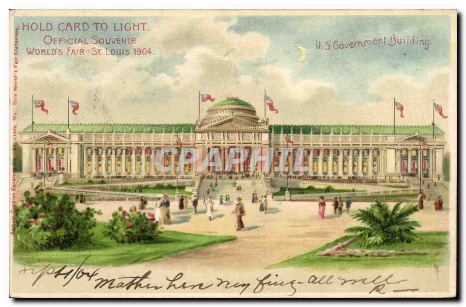 CPA Fantaisie Carte transparente World's Fair St Louis 1904 US Government Building