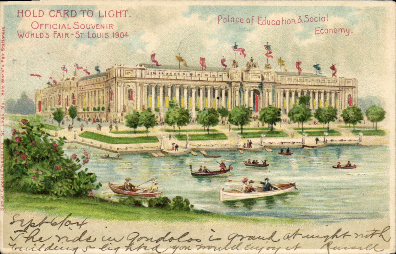 CPA Fantaisie Carte transparente World's Fair St Louis 1904 Palace of Education & Social Economy