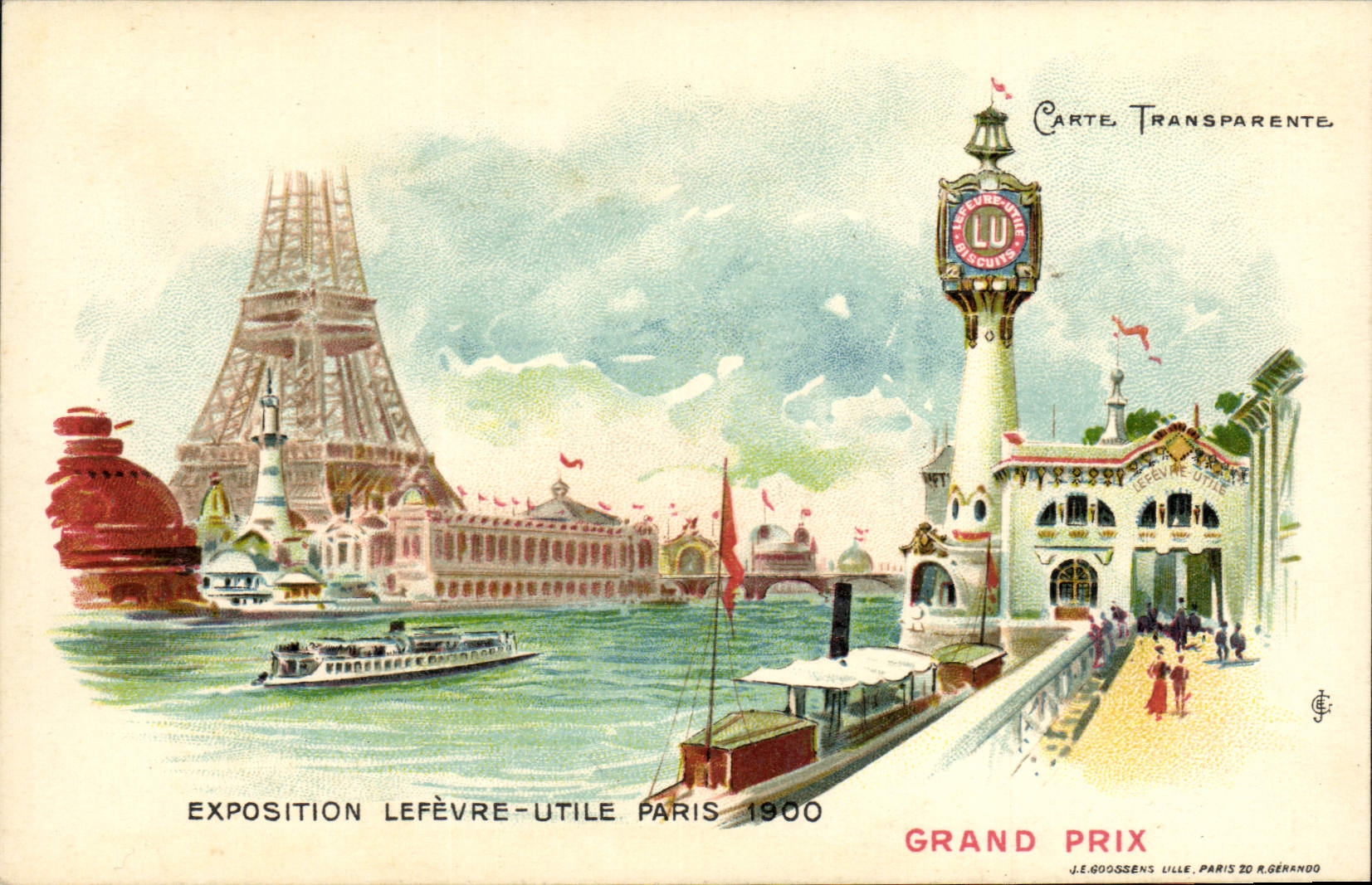 CPA Fantaisie Carte transparente Exposition Lefevre Utile Paris 1900 Grand Prix Tour Eiffel