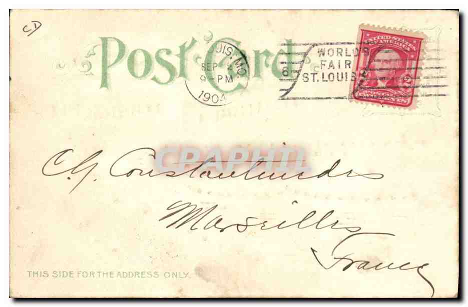 CPA Fantaisie Carte transparente World's Fair St Louis 1904 Grand Lagoon — Rückseite