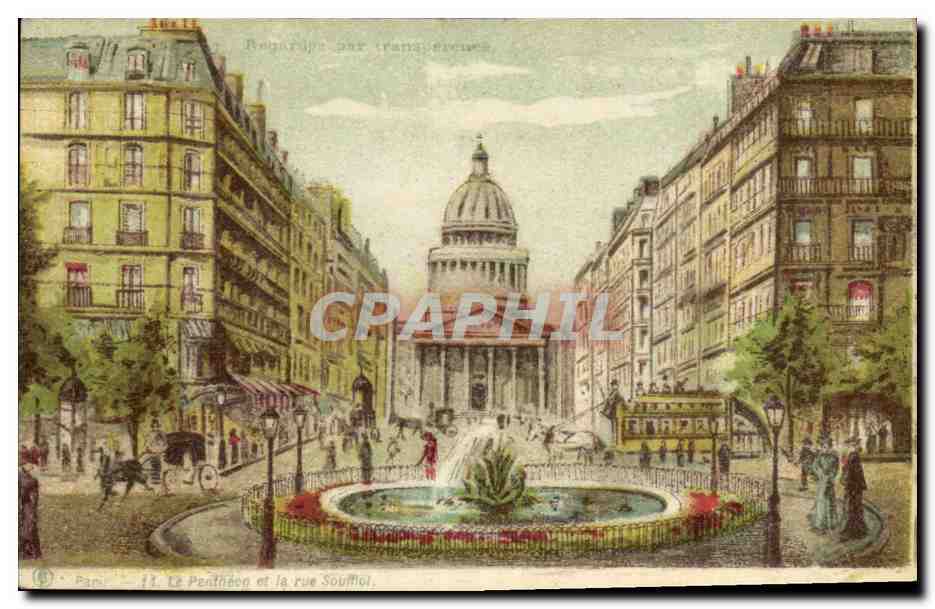 CPA Fantaisie Carte transparente Paris Le Pantheon et la Rue Soufflot