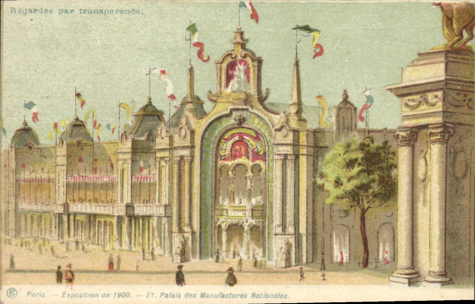 CPA Fantaisie Carte transparente Paris Exposition de 1900 Palais des Manufactures Nationales