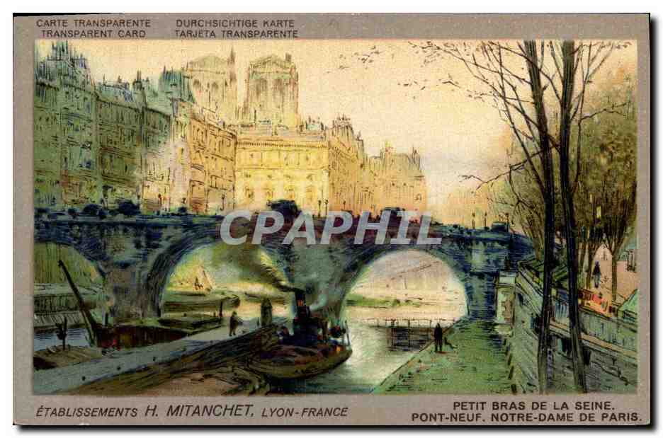 CPA Fantaisie Carte transparente Petit Bras de la Seine Pont Neuf Notre Dame de Paris Mitanchet Lyon 