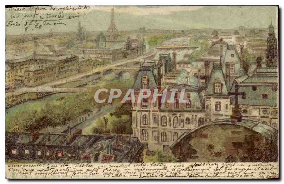 CPA Fantaisie Carte transparente Paris Panorama des sept ponts Tour Eiffel