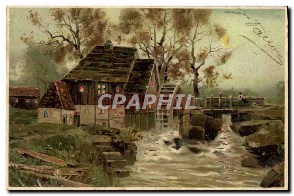 CPA Fantaisie Carte transparente Moulin a eau