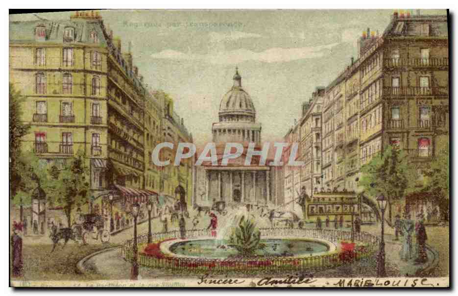 CPA Fantaisie Carte transparente Paris Le Pantheon et la rue Soufflot