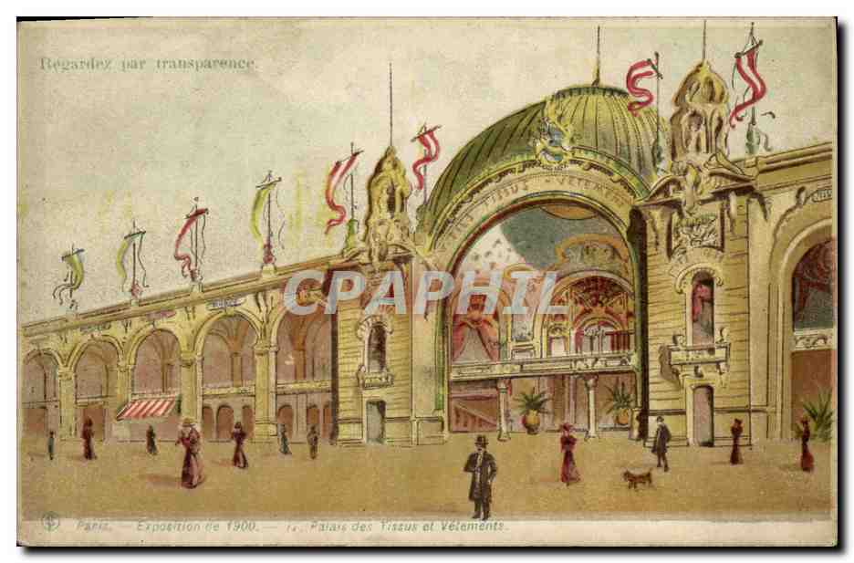 CPA Fantaisie Carte transparente Paris Exposition de 1900 Palais des Tissus et Vetements