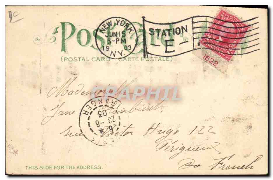 CPA Fantaisie Carte transparente Columbia University New York — Rückseite