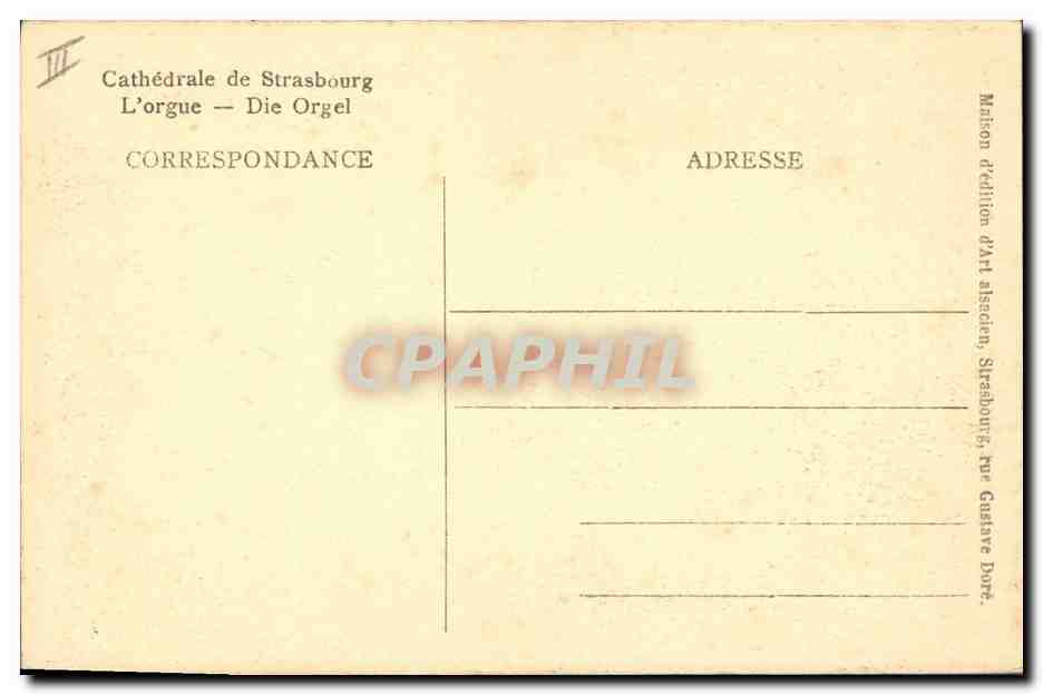 CPA Orgue Cathedrale de Strasbourg — Verso