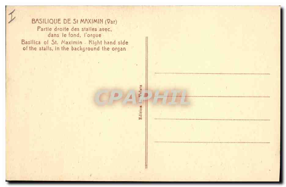 CPA Orgue Basilique de St Maximin Partie droite des stalles — Rückseite