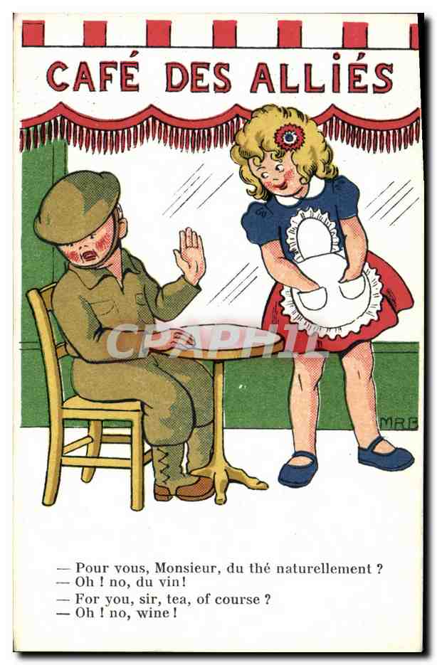 Café des Alliés — scène comique avec soldat et serveuse — M.R.B. (dessinateur) — série 64-102