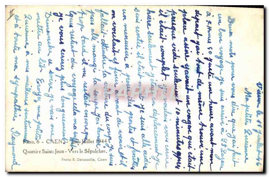 CPM Militaria Caen Juin Juillet 1944 Quartier Saint Jean Vers le sepulchre — Rückseite