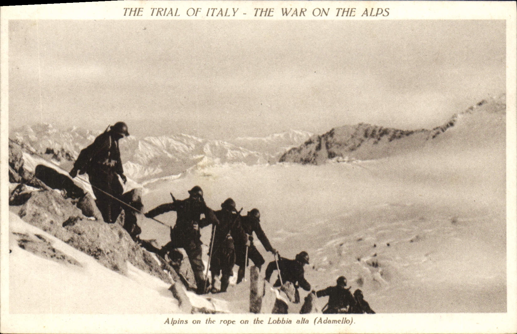 Alpinisten auf der Seil auf der Lobbia alta (Adamello) — Krieg in den Alpen — Verlag: Cosa Edili, Milano