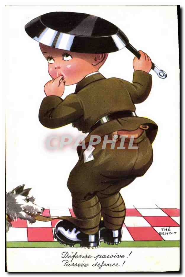 Défense passive ! — caricature d'un soldat en uniforme — Thé Benoit