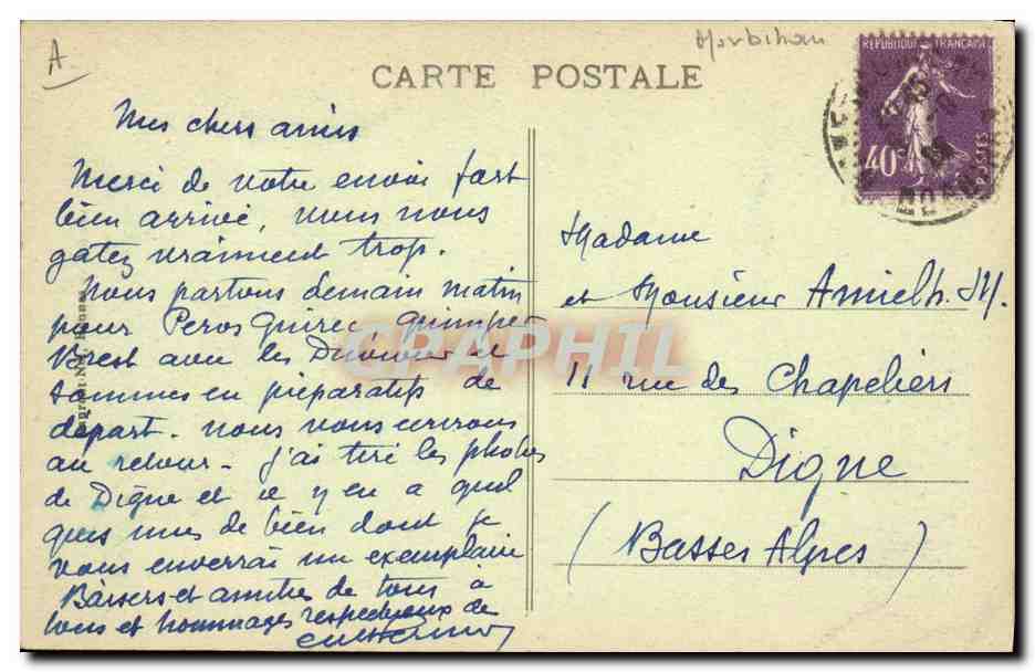 CPA Folklore Jeune fille de Lorient — Verso