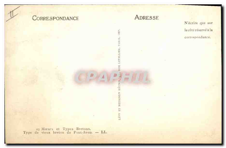 CPA Folklore Type de vieux breton de Pont Aven — Verso