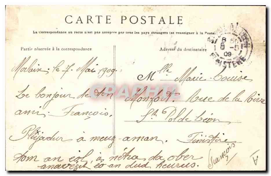 CPA Folklore Maries de Quimper Mariage — Verso