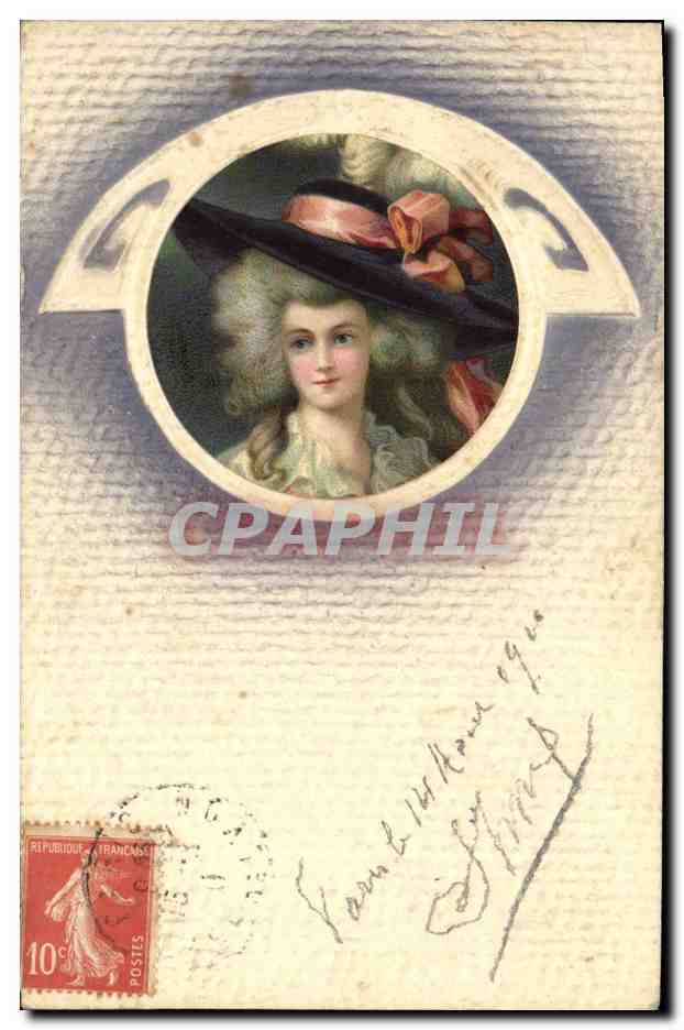 Femme en chapeau — portrait dans cadre ovale — éditeur non identifié