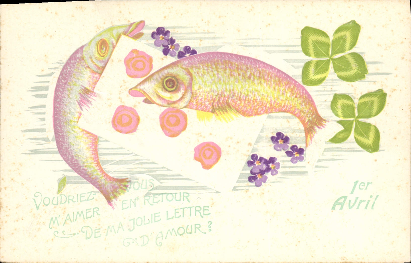 Deux poissons tenant une lettre — 1er Avril — CPAPHIL