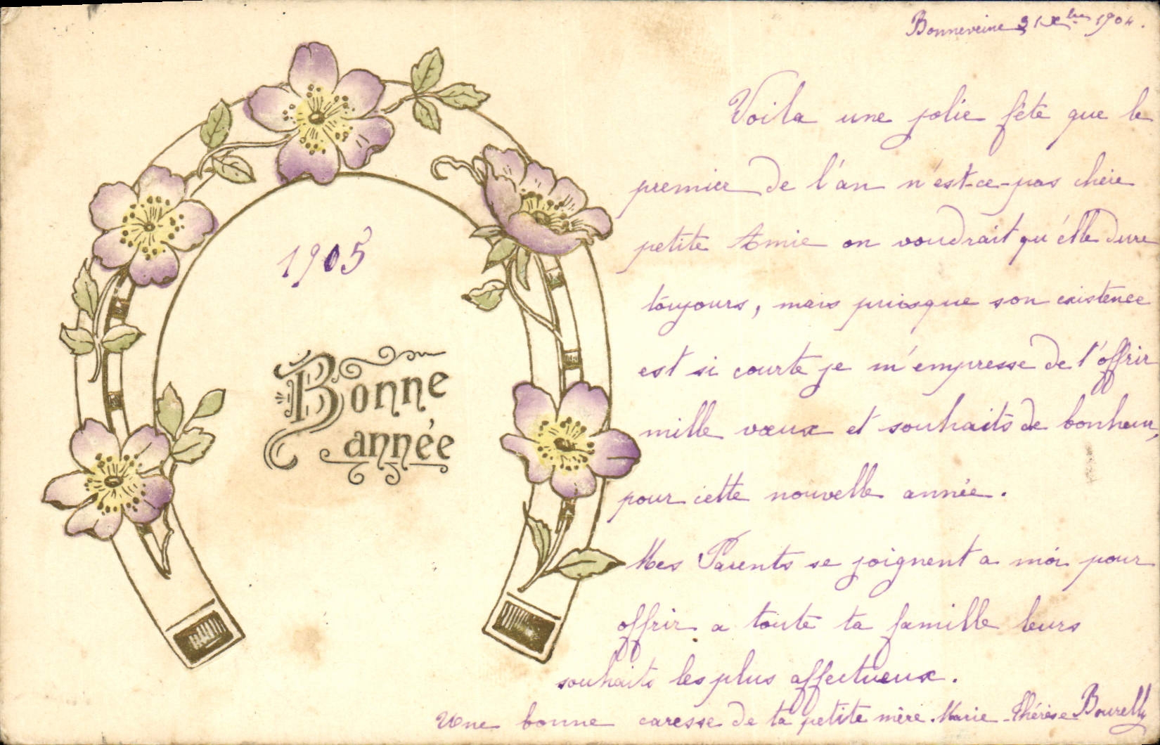 CPA Fantaisie Fleurs Fer a cheval