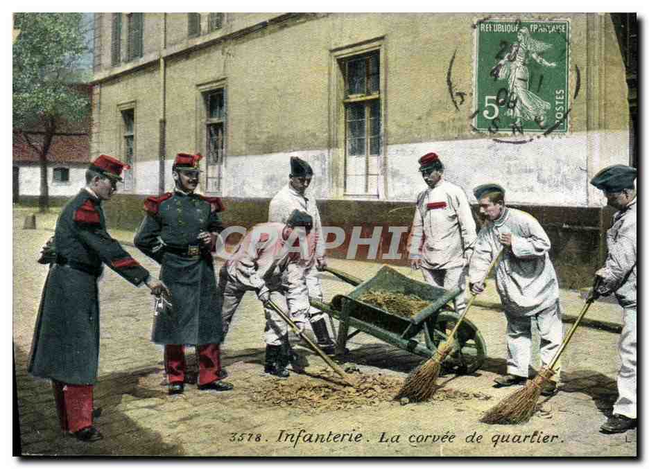 CPA Militaria Brouette Infanterie La corvee de quartier