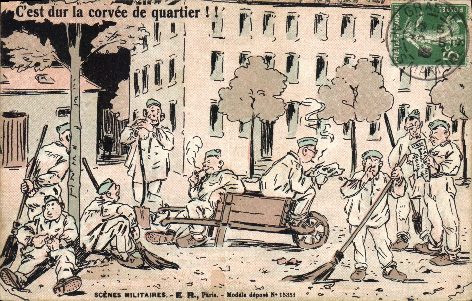 CPA Militaria Brouette C'est dur la corvee de quartier