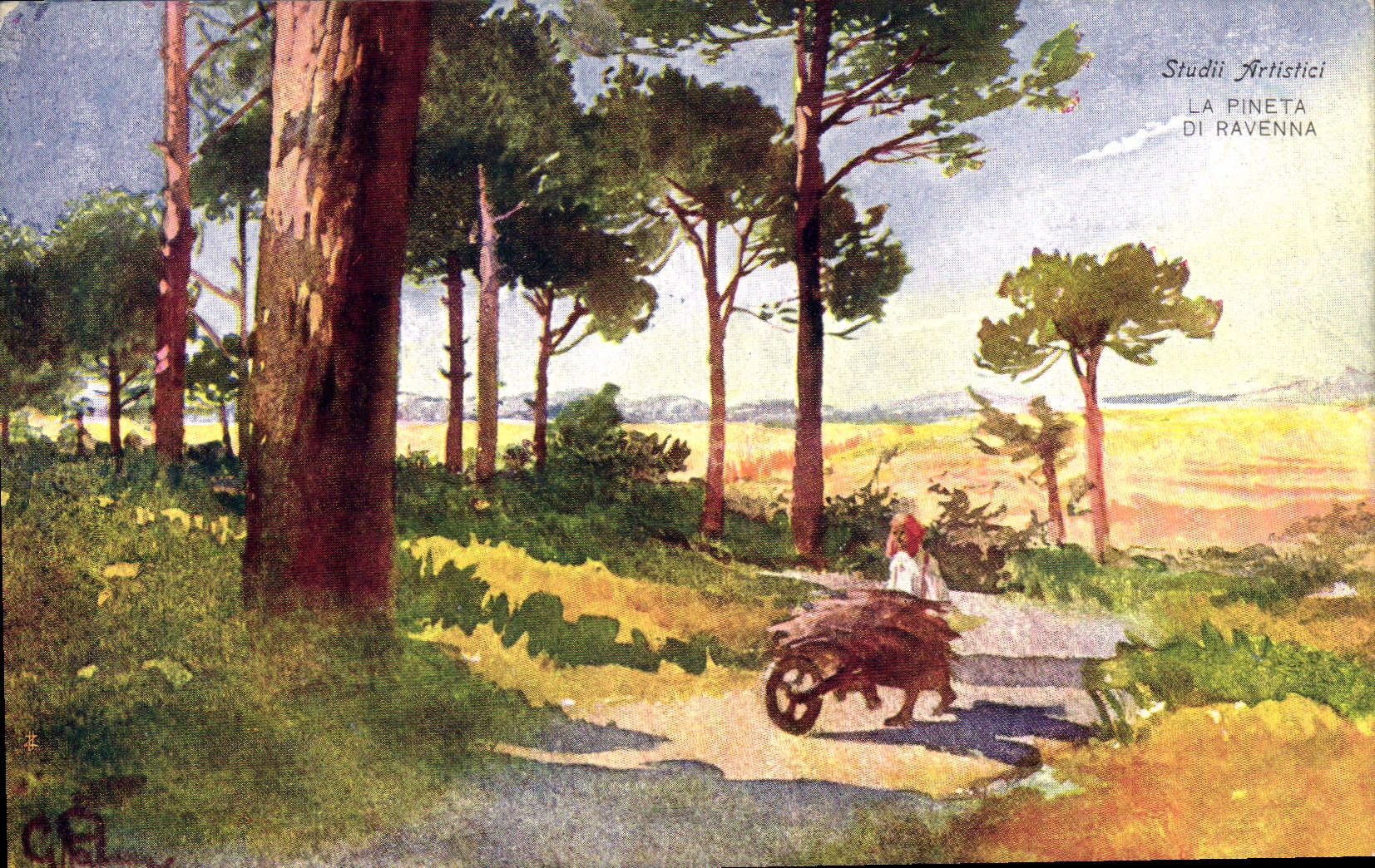 La Pineta di Ravenna — paysage forestier avec char à bras — Studii Artistici