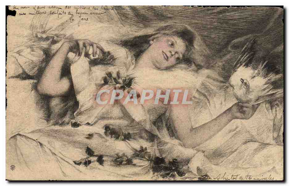 Femme allongée — scène de rêve — éditeur anonyme, n° de série non visible