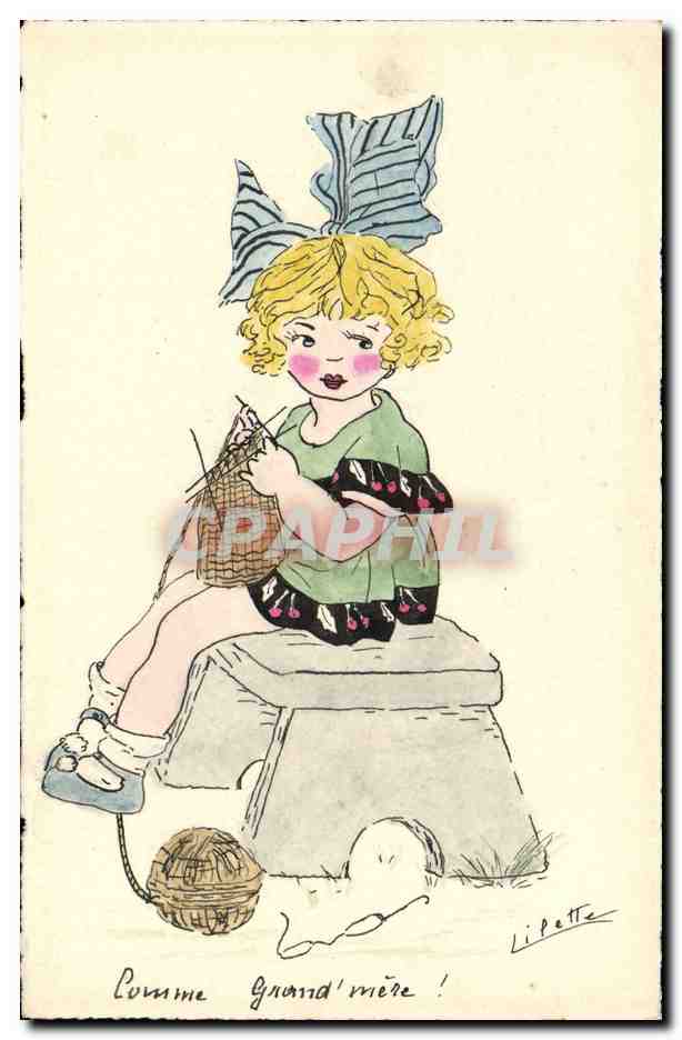 Petite fille tricotant — 'Comme grand'mère !' — Lipette, n° 290er