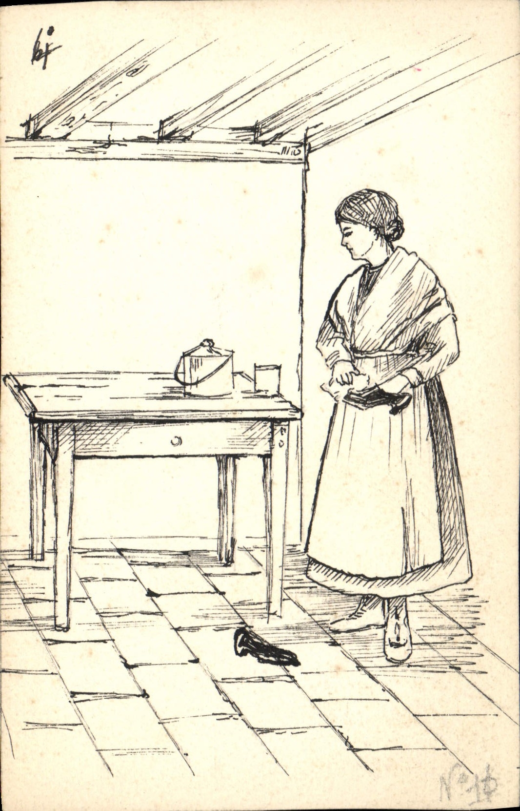 Femme dans une pièce — dessin à l'encre — CPAPHIL N°11