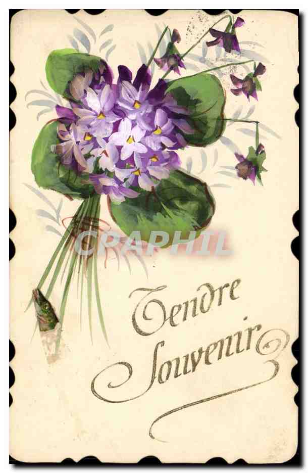 Bouquet de violettes — Tendre Souvenir — Carte postale française